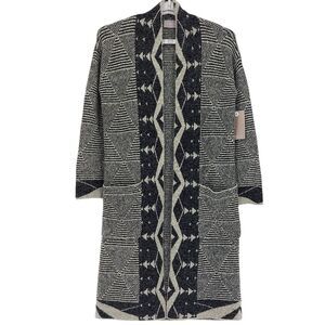Cyrus Long Line Sweater Sz Sm Cardigan Aztec Open Front Argyle Cozycore $158 NWT